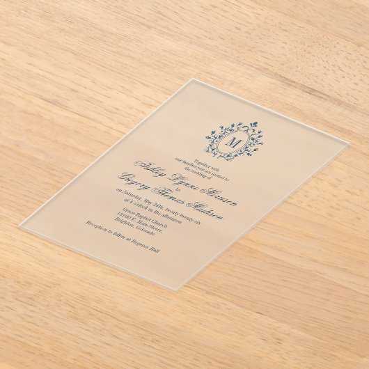 Teal Monogram Acrylic Wedding Invitation アクリル招待状 (レイダウン)