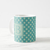 Teal Monogram Polka Dot Pattern コーヒーマグカップ (正面左)