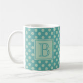 Teal Monogram Polka Dot Pattern コーヒーマグカップ (左)