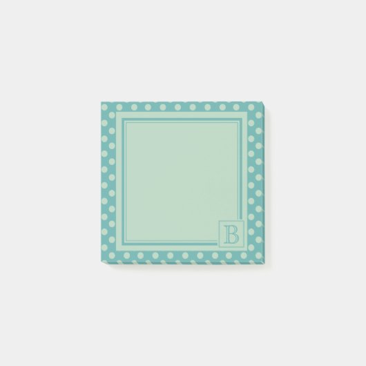 Teal Monogram Polka Dot Pattern ポストイット (正面)