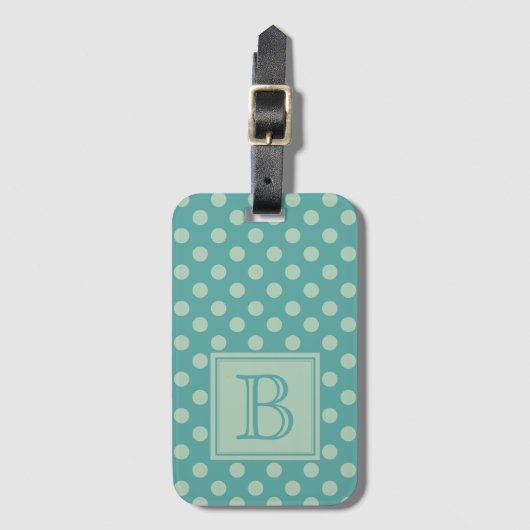 Teal Monogram Polka Dot Pattern ラゲッジタグ (正面縦)