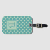 Teal Monogram Polka Dot Pattern ラゲッジタグ (正面横)