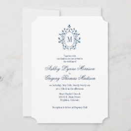 Teal Monogram Wedding Invitation 招待状