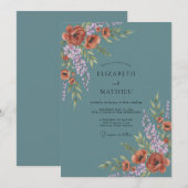 Teal Moody Autumnal Wedding 招待状 (正面/裏面)