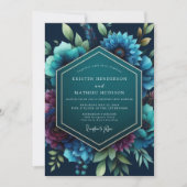 Teal Moody Bloom Wedding 招待状 (正面)