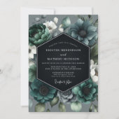 Teal Moody Bloom Wedding 招待状 (正面)