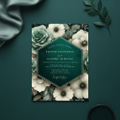 Teal Moody Floral Opulence Wedding 招待状