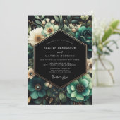 Teal Moody Floral Wedding 招待状 (スタンド正面)
