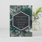 Teal Moody Succulent Wedding 招待状 (スタンド正面)