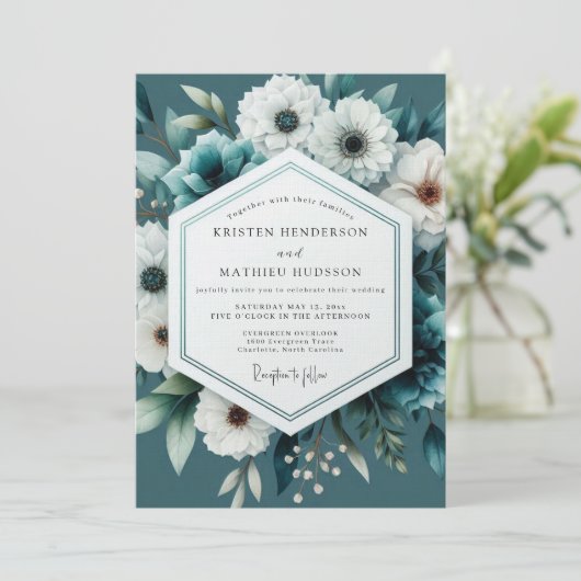 Teal Moody Winter Wedding 招待状 (スタンド正面)