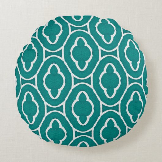  Teal Moroccan Trellis Pattern ラウンドクッション (正面)