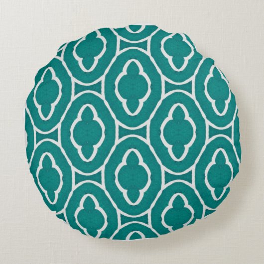  Teal Moroccan Trellis Pattern ラウンドクッション (裏面)
