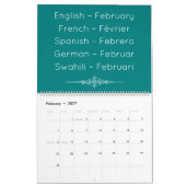 Teal  Multilingual Calendar カレンダー (2月 2027)