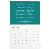 Teal  Multilingual Calendar カレンダー (3月 2027)