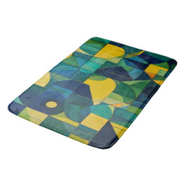 Teal & Mustard Abstract Geometric Mosaic Bath Mat バスマット
