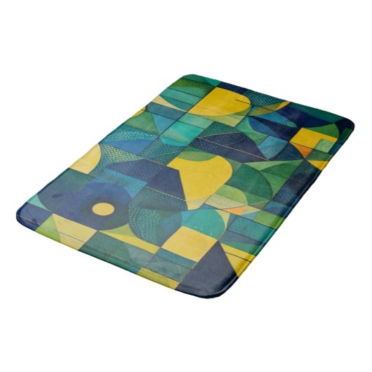 Teal & Mustard Abstract Geometric Mosaic Bath Mat バスマット (アングル)