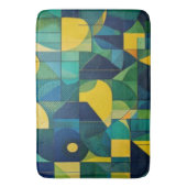 Teal & Mustard Abstract Geometric Mosaic Bath Mat バスマット (正面縦)