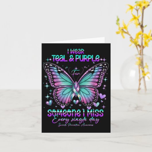 Teal N Purple Butterfly Suicide Prevention Awarene カード (黄色い花)