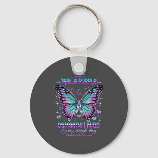 Teal N Purple Butterfly Suicide Prevention Awarene キーホルダー (正面)