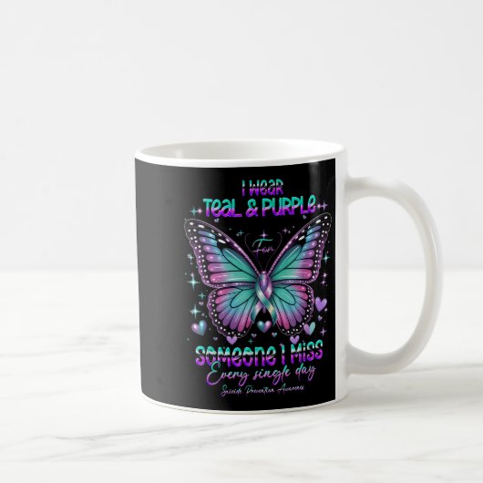 Teal N Purple Butterfly Suicide Prevention Awarene コーヒーマグカップ (右)