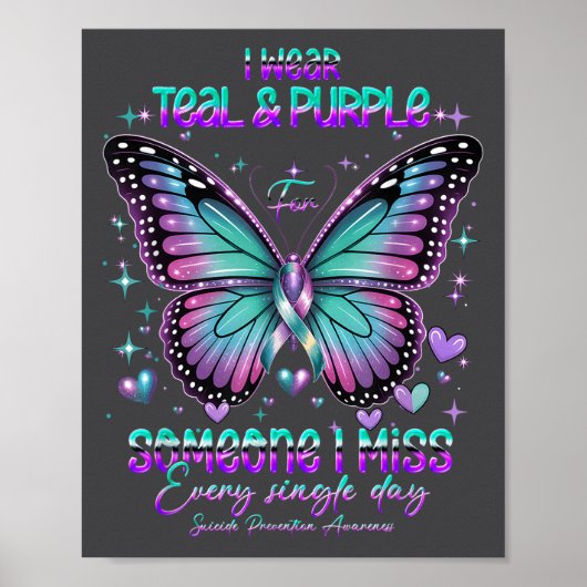 Teal N Purple Butterfly Suicide Prevention Awarene ポスター (正面)