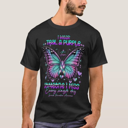 Teal N Purple Butterfly Suicide Prevention Awarene Tシャツ (正面)