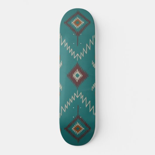 Teal Navajo Tribal Geometric Pattern スケートボード (正面)