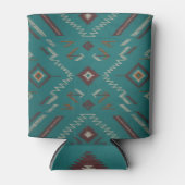 Teal Navajo Tribal Geometric Pattern 缶クーラー (正面)