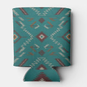Teal Navajo Tribal Geometric Pattern 缶クーラー (裏面)