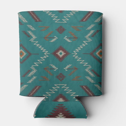 Teal Navajo Tribal Geometric Pattern 缶クーラー (裏面)