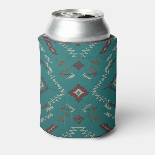 Teal Navajo Tribal Geometric Pattern 缶クーラー (缶裏面)