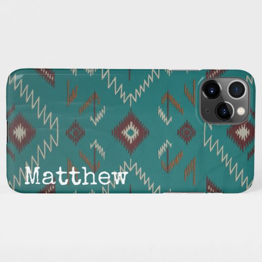 Teal Navajo Tribal Geometric Pattern Phone Case iPhoneケース (裏面横)