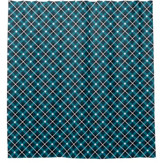 Teal & Navy Geometric Grid Pattern シャワーカーテン (正面)
