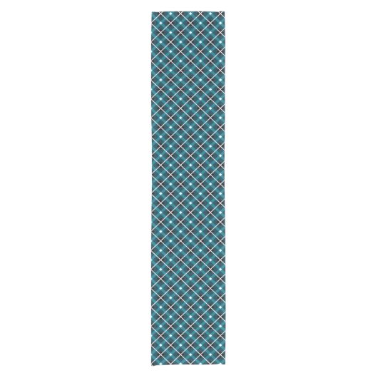 Teal & Navy Geometric Grid Pattern ショートテーブルランナー (正面)