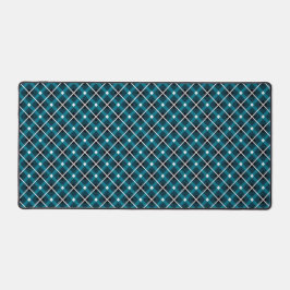 Teal & Navy Geometric Grid Pattern デスクマット