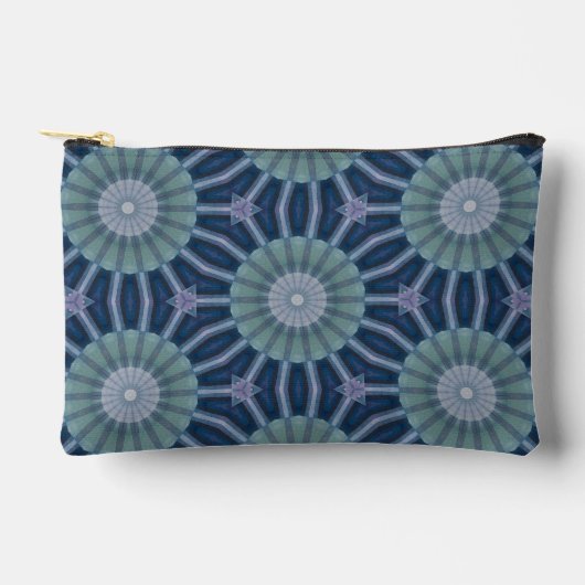Teal & Navy Geometric Kaleidoscope Pattern アクセサリーポーチ (正面)