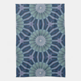 Teal & Navy Geometric Kaleidoscope Pattern キッチンタオル