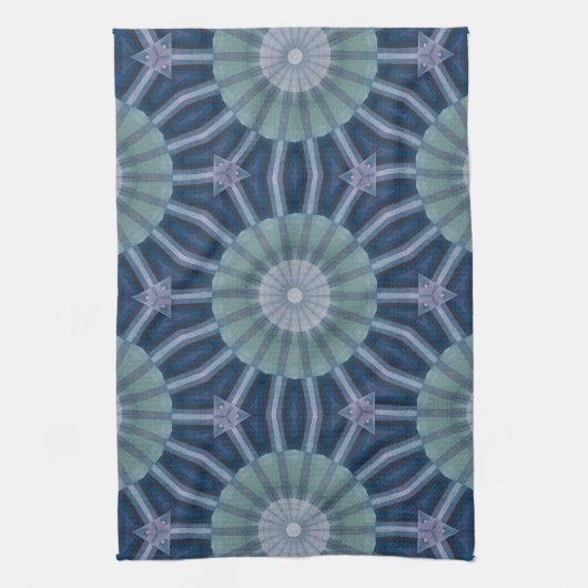 Teal & Navy Geometric Kaleidoscope Pattern キッチンタオル (縦)