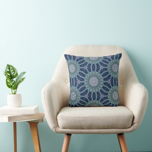 Teal & Navy Geometric Kaleidoscope Pattern クッション (椅子)