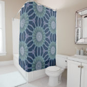 Teal & Navy Geometric Kaleidoscope Pattern シャワーカーテン (インサイチュ)