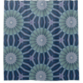 Teal & Navy Geometric Kaleidoscope Pattern シャワーカーテン