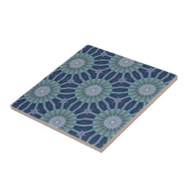 Teal & Navy Geometric Kaleidoscope Pattern タイル