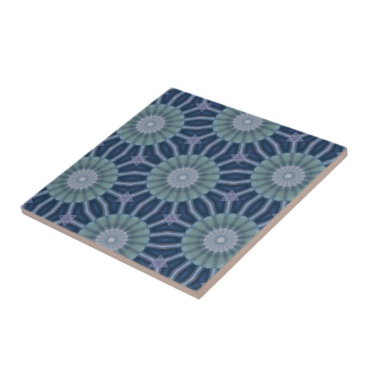 Teal & Navy Geometric Kaleidoscope Pattern タイル (側面)