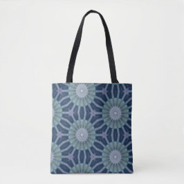 Teal & Navy Geometric Kaleidoscope Pattern トートバッグ