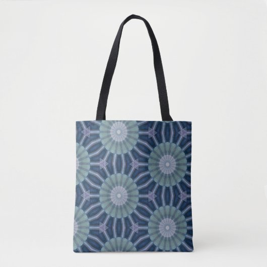 Teal & Navy Geometric Kaleidoscope Pattern トートバッグ (正面)