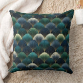 Teal Navy Gold Art Deco Fan Pattern クッション (ブランケット)