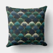 Teal Navy Gold Art Deco Fan Pattern クッション (裏面)