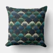 Teal Navy Gold Art Deco Fan Pattern クッション (正面)