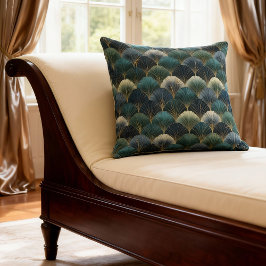 Teal Navy Gold Art Deco Fan Pattern クッション
