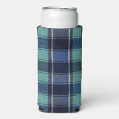 Teal & Navy Tartan Plaid Can or Bottle Cooler スリム缶クーラー (Seltzer正面)